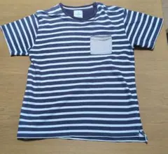 Mitsumine ボーダー ポケットTシャツ ネイビー Lのサムネイル