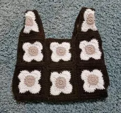 手編み 花柄エコバッグ　カフェラテカラー