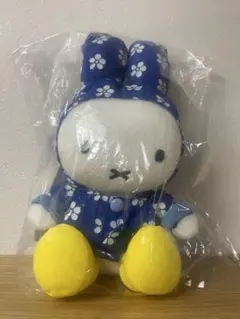雨の日ミッフィー　ぬいぐるみ　マスコット　レインコート　花柄　ブルー