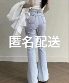 美品⭐️ 【GRL】バックリボン刺繍フレアデニムパンツat2289 ライトブルー