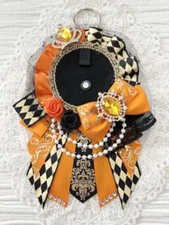 ୨୧1763 ハンドメイド 痛ロゼット♡オレンジ×ブラック(ダイヤ柄)