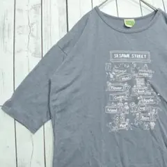 セサミストリート Tシャツ L ブルー系 キャラクタープリント 五分袖 古着女子のサムネイル