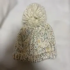 アイボリー ポンポン付き ニット帽