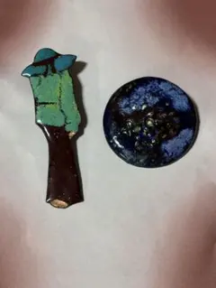 七宝焼　ブローチ2点セット　レトロ