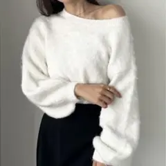 ルエレ　ショートシャギーニット　 オフショルダー バルーンスリーブ ニット