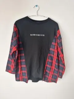 長袖カットソー 黒 赤チェック