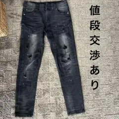 スキニーデニム ブラック ダメージ加工