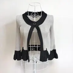 美品 イネド INED 配色リブニットカーディガン フリル 9号 M 日本製のサムネイル