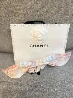 CHANEL シャネル リボン シュシュ 23S ロゴ シルク ホワイト 白 - メルカリ