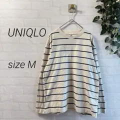 【UNIQLO】メンズ ボーダー 長袖Tシャツ ロンT (M) 白×ネイビー