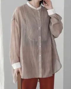 シアーバンドカラーシャツ