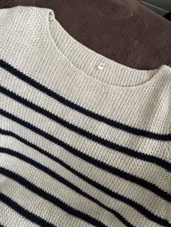 無印良品　Mサイズ　ベージュと黒のストライプ七分袖ニット