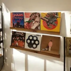 無垢材のレコードディスプレイレール LP4枚用2本セット レコードラック