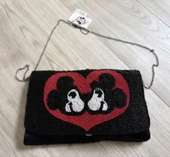 【難あり】ミッキー　ミニー　ビーズ刺繍　ショルダーバッグ　クラッチバッグ