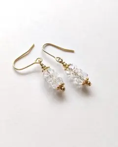 水晶/ボタンカットのピアス/樹脂フック/樹脂ノンホール/サージカルステンレス
