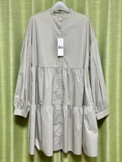 新品 GU ティアード ミニシャツ ワンピース (長袖) サイズ M