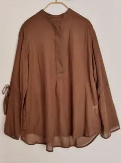 美品）fua ブラウン シアー長袖シャツ 袖口リボン