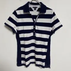 Tommy Hilfiger ネイビー/ホワイトボーダー 半袖ポロシャツ L