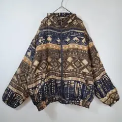 90s シルク100% ヴィンテージ XL 総柄ブルゾン ビックシルエット