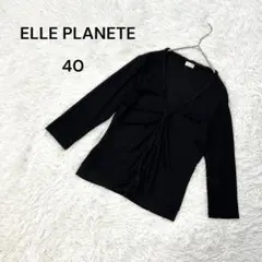 【エルプラネット】40(L) 七分袖カーディガン　ショート丈　フリル　ブラックのサムネイル