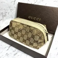 GUCCI グッチ GGキャンバス ポーチ 小物入れ ベージュ ブラウン