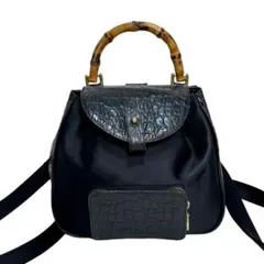 Salvatore Ferragamo 巾着型 リュック レザー×ラタン - メルカリ