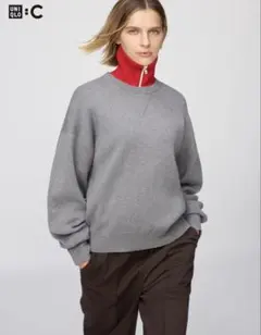 ユニクロ スムースコットンクルーネックセーター S グレー