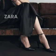 ZARAザラ 37 オープントゥリアルレザーストラップパンプス