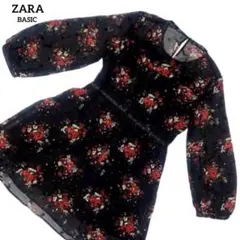 ZARA BASIC ザラ　ベーシック　黒系　花柄　長袖　ワンピース
