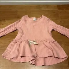 ピンク リブ編み チュニック リボン付き　プティマイン　90