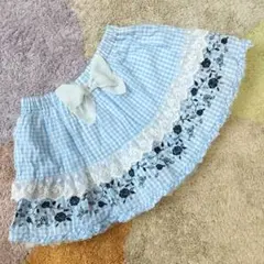 アクシーズファム 水色ギンガムチェックスカート キュロット 98～104のサムネイル