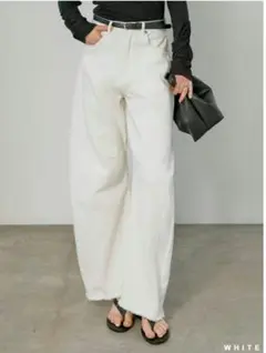 Re:EDIT ホワイト ワイドパンツ フリンジヘム 低身長 MC