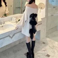 【新品】amerge アメルジュ バックリボンビッグニット ワンピ