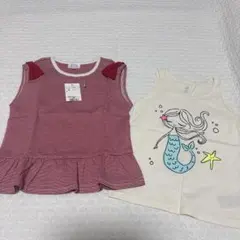 赤と白のストライプと人魚プリントTシャツセット
