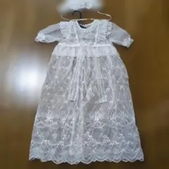 赤ちゃんの城　ホワイトレースセレモニードレス 帽子付き