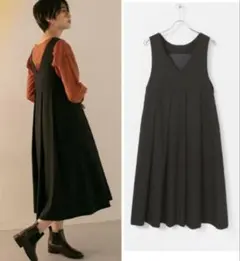 KBF BIGプリーツジャンパースカート ブラック