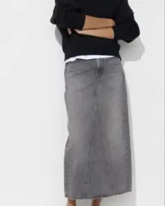 UNIQLO デニムパネルロングスカート グレー ウエスト76、ヒップ101