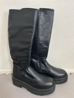 《#極軽》軽量厚底 2段ソール プレーン ロングブーツ　M