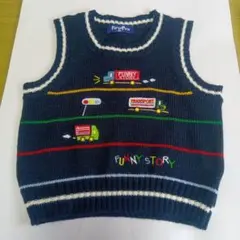 Purple Pen 刺繍ニットベスト ネイビー