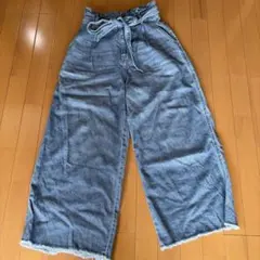YECCA VECCA デニムワイドパンツ リボン付き フリンジのサムネイル