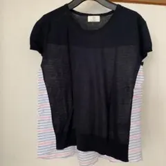 BEAUTY&YOUTH ネイビー ストライプ 半袖Tシャツ