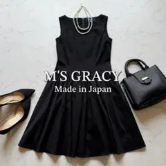 M'S GRACY ノースリーブ ひざ丈ワンピース 日本製 フレア 冠婚葬祭 Lのサムネイル