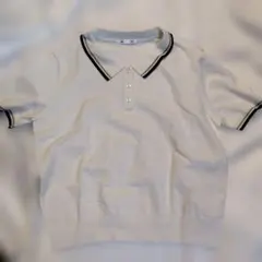 GU ホワイト ウォッシャブルポロセーター　半袖ポロシャツ L　C11