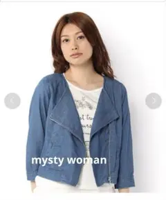 mysty woman 斜めジップライトデニムノーカラージャケット