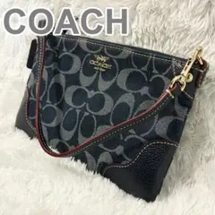 COACH コーチ シグネチャー デニム リストレット ポーチ ウォレットバッグ
