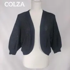 COLZA 黒 透かし編みニットカーディガン ボレロ 半袖 ショート丈 S