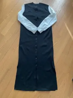 AMERI AmeriVINTAGE 黒ニットロングワンピース　白シャツ　切替