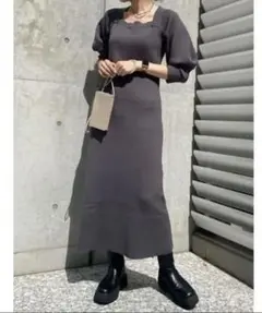 【新品未使用品】Mila Owen 袖ボリューム畦ニットワンピ