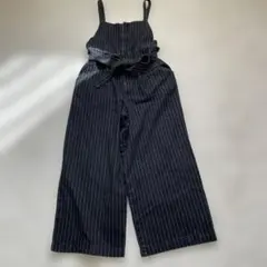 ヒッコリーブラックデニムサロペット オーバーオール　フリーサイズ