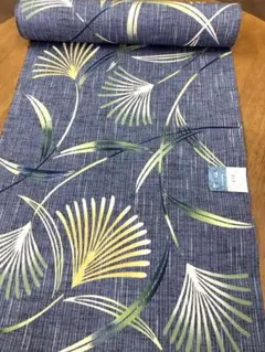 竺仙　浴衣反物 青色 すすき　綿紬　注染染め